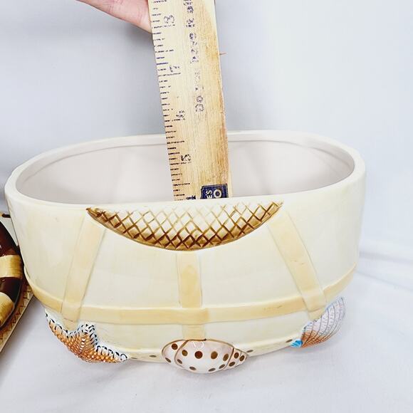 Vintage Ceramic Beach Bag Shape with Shells 9.5  Nautical Cookie Jar - Picture 13 of 13